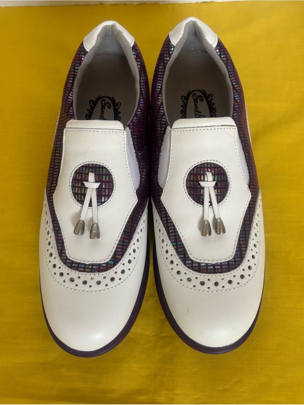 Woman’s White and Purple Leather Tassel golf shoes